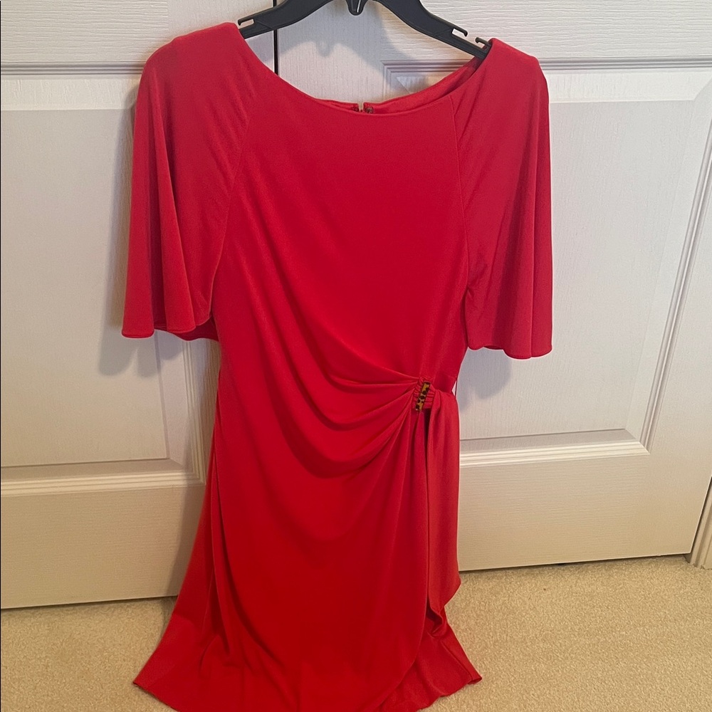 Tahari Red Midi Dress with Draped Side Detail